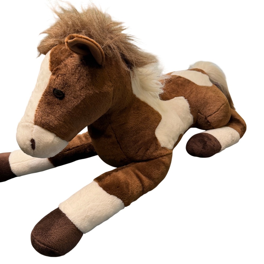 Aurora Jumbo Horse Stuffed Animal Brown White Pinto Paint Laying